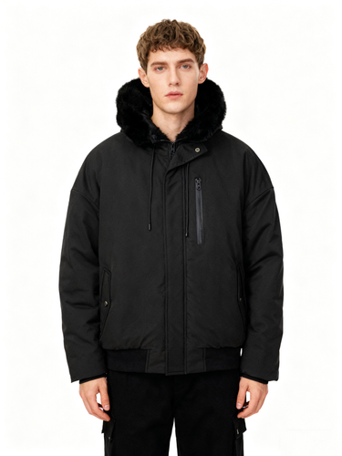 Men's faux fur collar windproof cotton-padded jacket