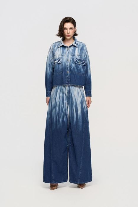 Denim trucker jacket and wide-leg jeans set