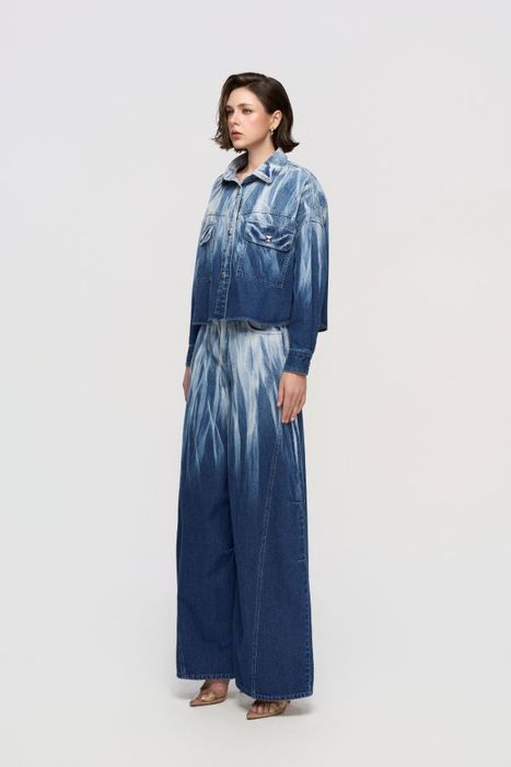 Denim trucker jacket and wide-leg jeans set