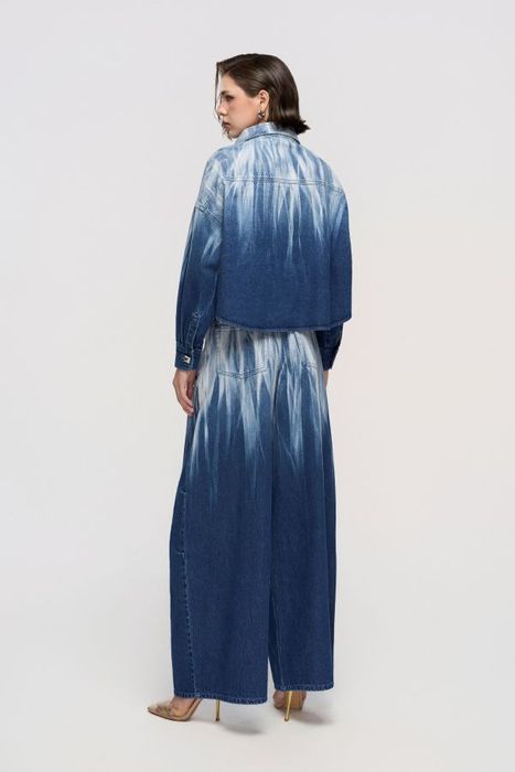 Denim trucker jacket and wide-leg jeans set