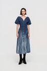 Puff-sleeve A-line denim dress