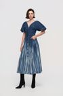 Puff-sleeve A-line denim dress