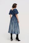 Puff-sleeve A-line denim dress