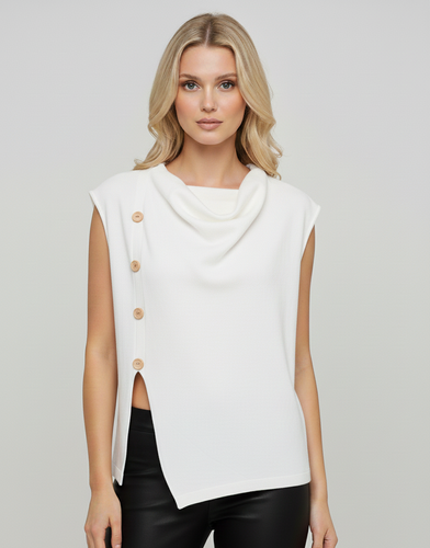 WOMEN BLOUSE WİTH BUTTON AND DEGAJE NECK
