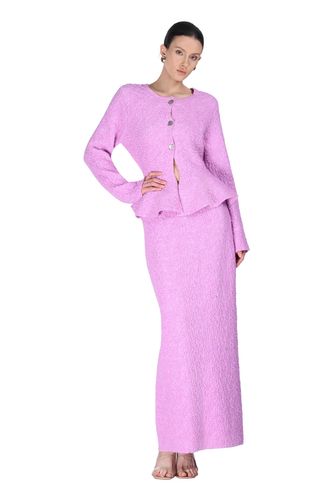 Lilac Textured 2 Piece Ruffled Cardigan & Long Midi Skirt Set
