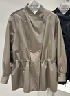 Clophilos Women's Stand-collar Drawstring Waist Leather Jacket - Taupe Grey