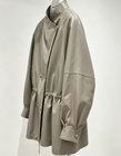 Clophilos Women's Stand-collar Drawstring Waist Leather Jacket - Taupe Grey