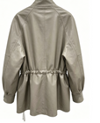 Clophilos Women's Stand-collar Drawstring Waist Leather Jacket - Taupe Grey