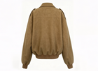 Clophilos Women's Camel Genuine Suede Leather Bomber Jacket - Oversized Vintage Style