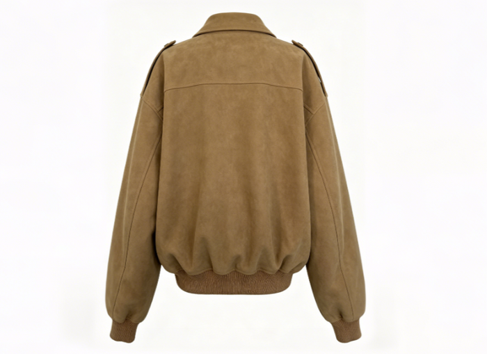 Clophilos Women's Camel Genuine Suede Leather Bomber Jacket - Oversized Vintage Style