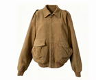 Clophilos Women's Camel Genuine Suede Leather Bomber Jacket - Oversized Vintage Style