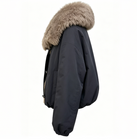 Clophilos Women's Black Luxurious Fur Collar Toggle Jacket - Short Oversized Winter Coat