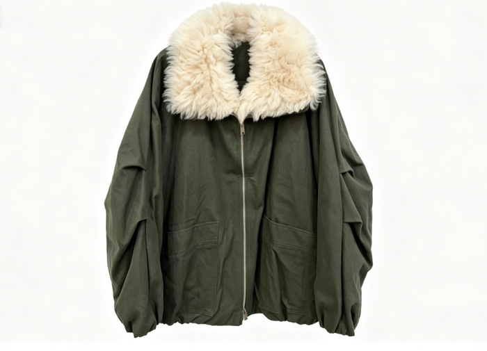 Clophilos Women's Army Green Fluffy Shearling Collar Zip-up Jacket - Oversized Winter Parka