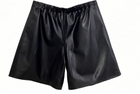 Clophilos Women's Black Elastic Waist Wide Leg Leather Shorts - Knee Length Casual Style
