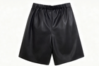 Clophilos Women's Black Elastic Waist Wide Leg Leather Shorts - Knee Length Casual Style