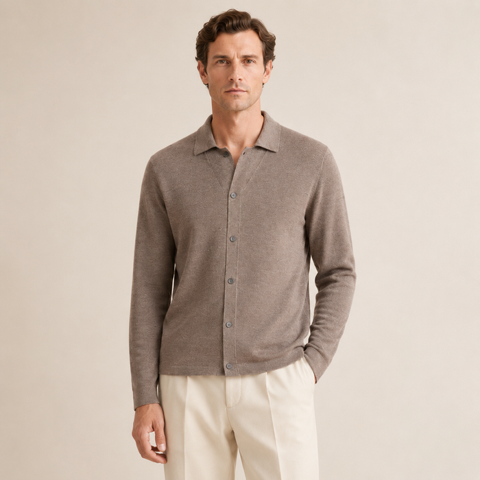 Merino Wool Polo Men Knitted Sweater