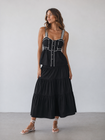 Contrast Stitch Cami and Tiered Midi Skirt