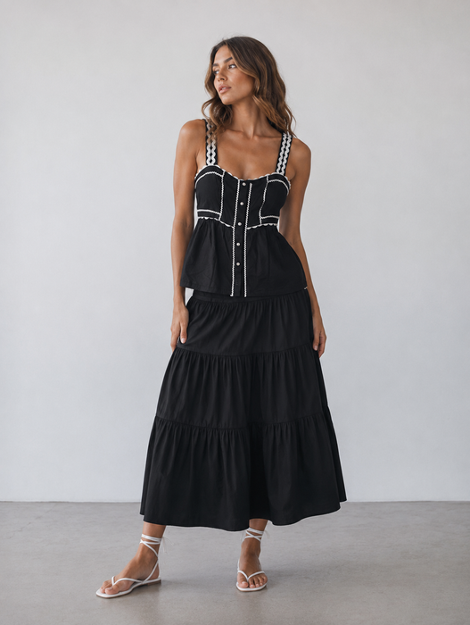 Contrast Stitch Cami and Tiered Midi Skirt