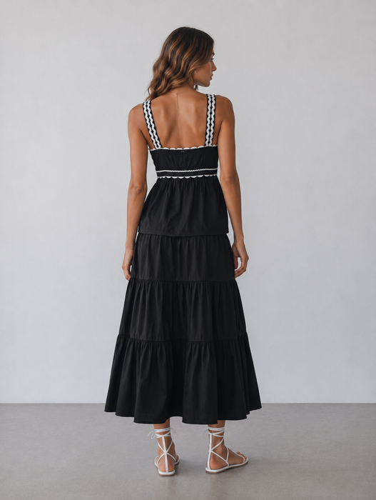 Contrast Stitch Cami and Tiered Midi Skirt