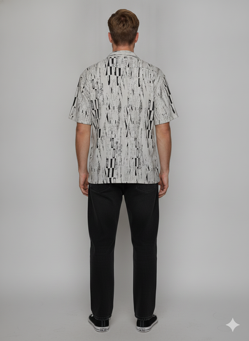 Mono Print Camp Shirt and Black Trouser