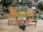 Crawley Camping/ Relax Set FSC 100% Acacia Wood natural colour and fabric (1 table + 2 chairs)