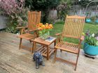 Crawley Camping/ Relax Set FSC 100% Acacia Wood natural colour and fabric (1 table + 2 chairs)