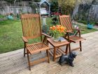Crawley Camping/ Relax Set FSC 100% Acacia Wood natural colour and fabric (1 table + 2 chairs)