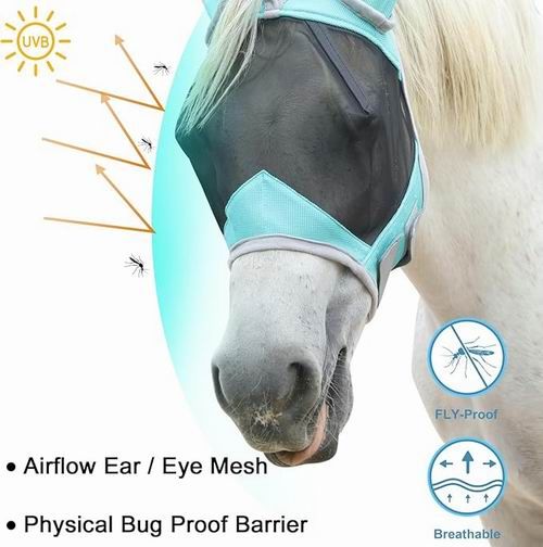 Horse Fly Mask with Ears, Fine Mesh UV-Proof Fly Mask for Horses