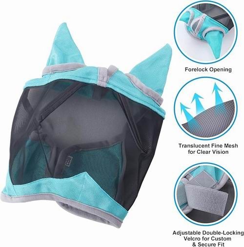 Horse Fly Mask with Ears, Fine Mesh UV-Proof Fly Mask for Horses