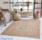 Jute rugs, pouffe, rattan