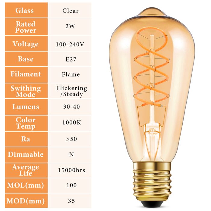 Spiral Dimmable LED Edison Bulbs ST64