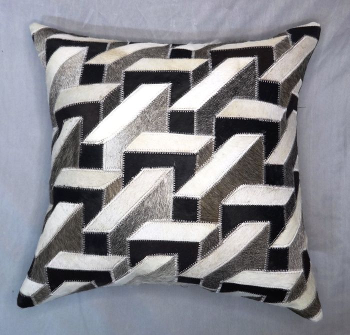 Hairon Leather Patch Work Cushion