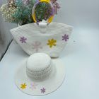 kids paper straw hat beach hat paper straw bag with bow with flowers