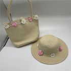 kids paper straw hat beach hat paper straw bag with bow with flowers
