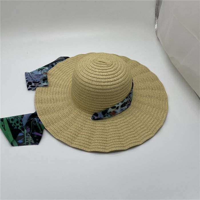 paper straw ladies hat ribbon hat beach hat crocheted hats with bow scarf