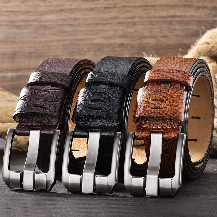 Designer Pin Prong Buckle Genuine Full Grain Leather Belts Jeans Classic Black Heavy Duty Belt Buckle Leather Men's Work Belt