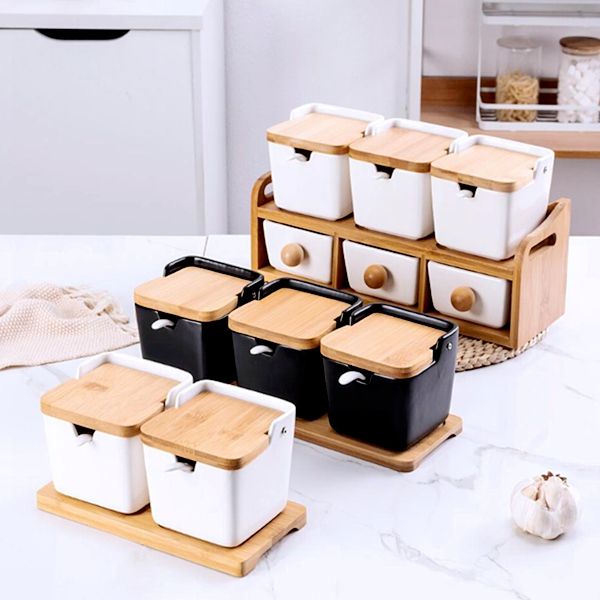 Ceramic Storage Bottle with bamboo lid