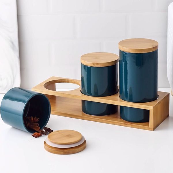 Ceramic Storage Bottle with bamboo lid