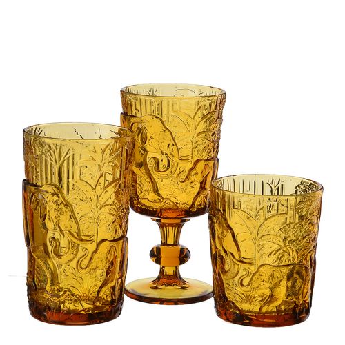 25055 AMBER ELEPHANT PATTERNS GLASSWARE