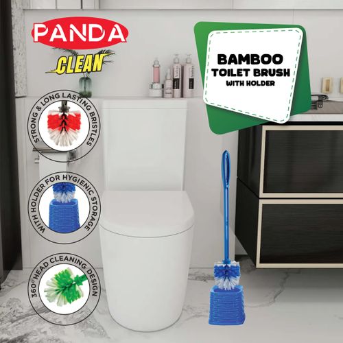 Panda Toilet Brush with Holder - Bamboo Finish