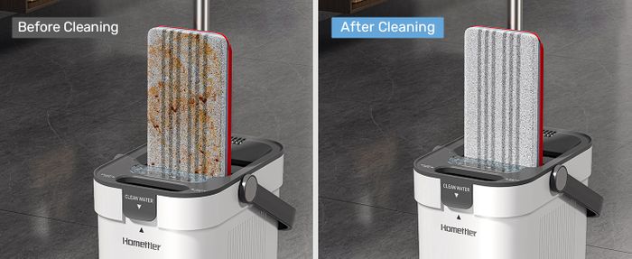 Mop and Bucket Set, Flat Mop and Bucket System with Separate Dirty and Clean Water, 3-Compartment Wall Cleaner Mop, Flat Mops for Floor Cleaning