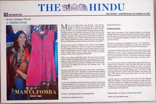 THE HINDU METRO PLUS - About Diwali Collections