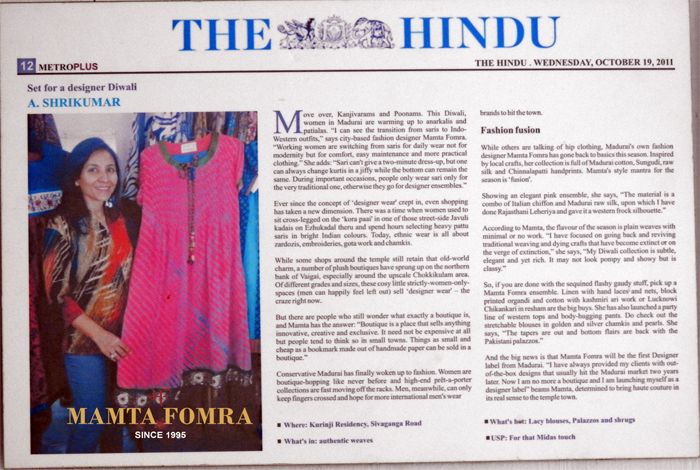THE HINDU METRO PLUS - About Diwali Collections