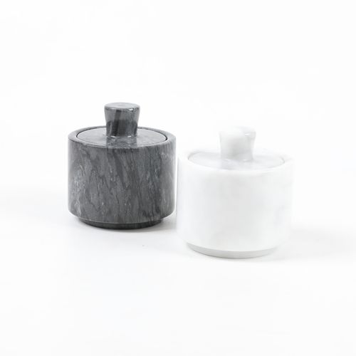 Marble Salt Cellar Jar Spice Container with Marble Lid set of 2