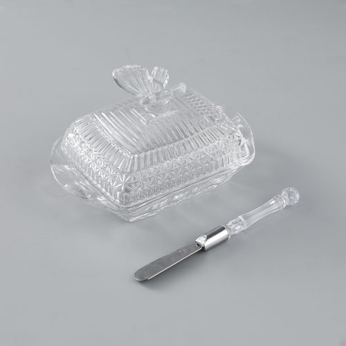 Glass Butter Dish with Knife