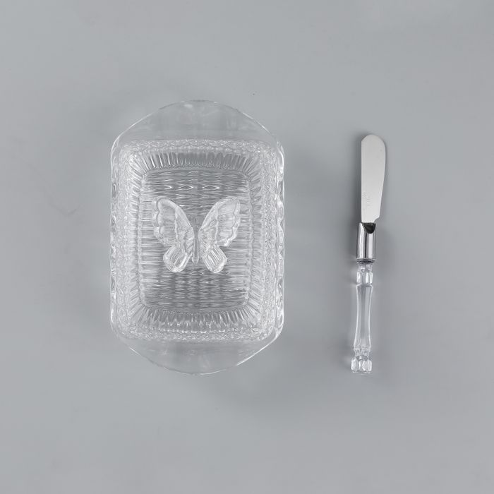 Glass Butter Dish with Knife