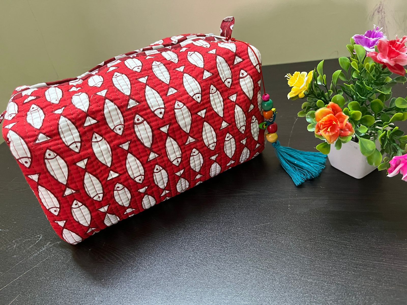 cotton quilted bag- toiletry bag
