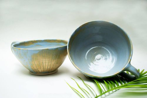 Hand Carved Blue Soup Bowl