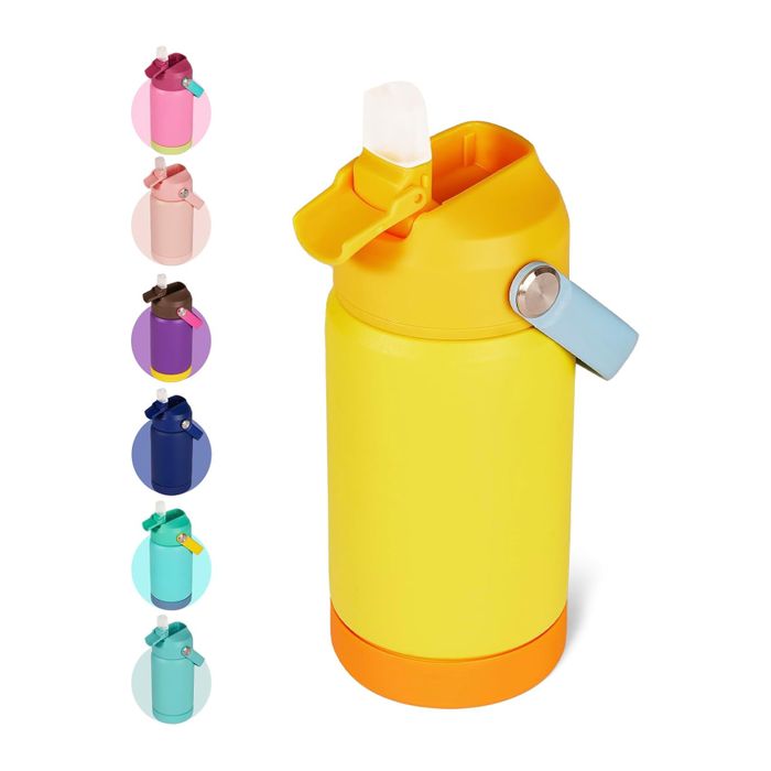 Double wall stainless steel insulated kids water bottle with straw