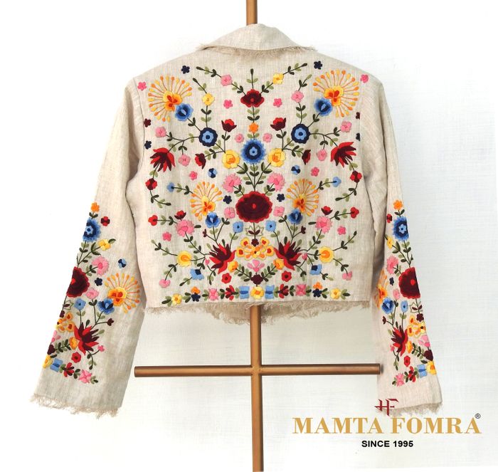 Off white hand embroidery linen jacket